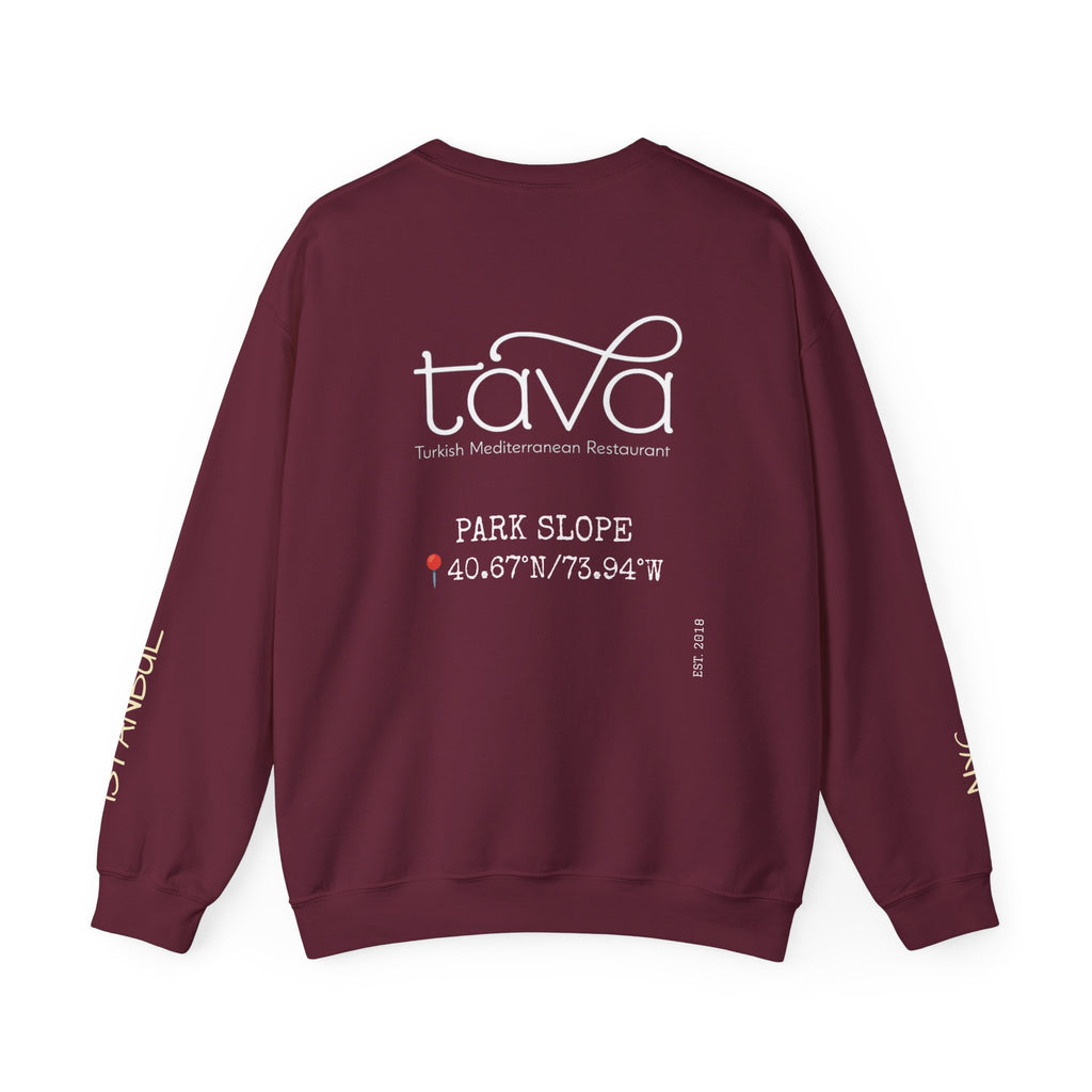Tava Bistro Crewneck Sweatshirt — Park Slope Mediterranean Restaurant Logo