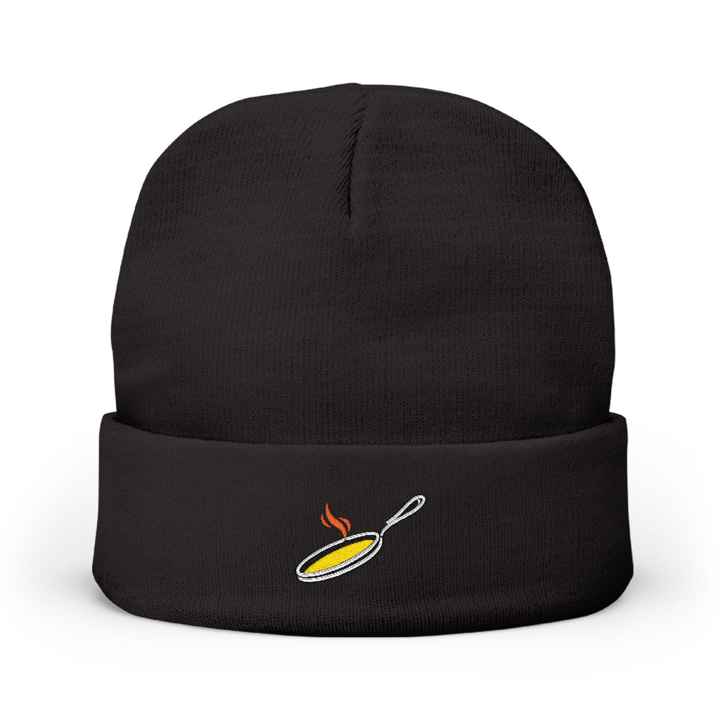 Embroidered Sunny Side Up Egg Knit Beanie — Cute Breakfast Chef Hat