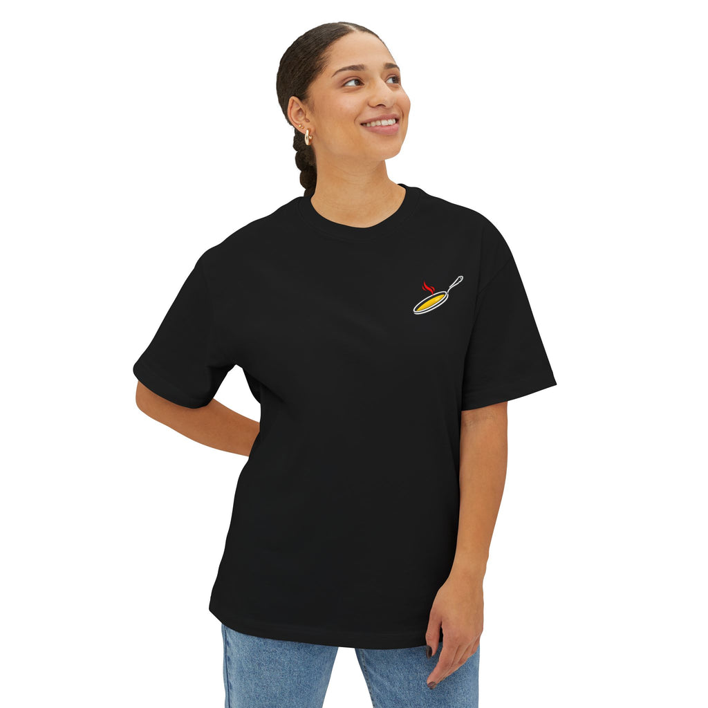 White Oversized Tee with Tiny Surfing Taco Chest Graphic
