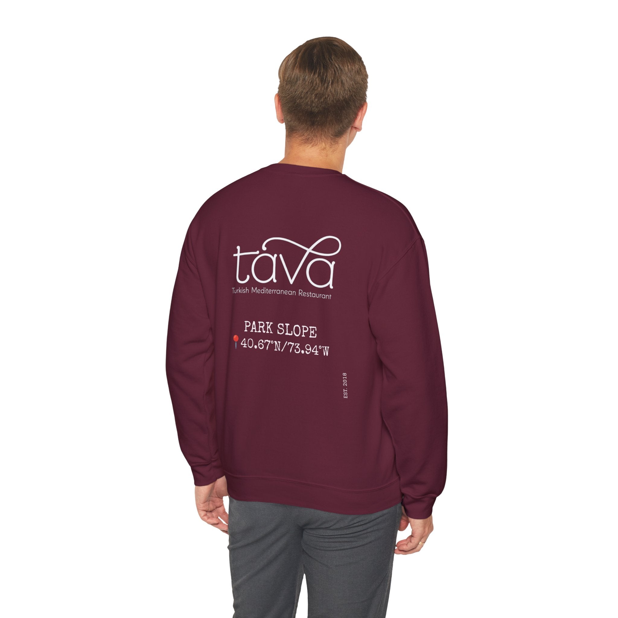 Tava Bistro Crewneck Sweatshirt — Park Slope Mediterranean Restaurant Logo