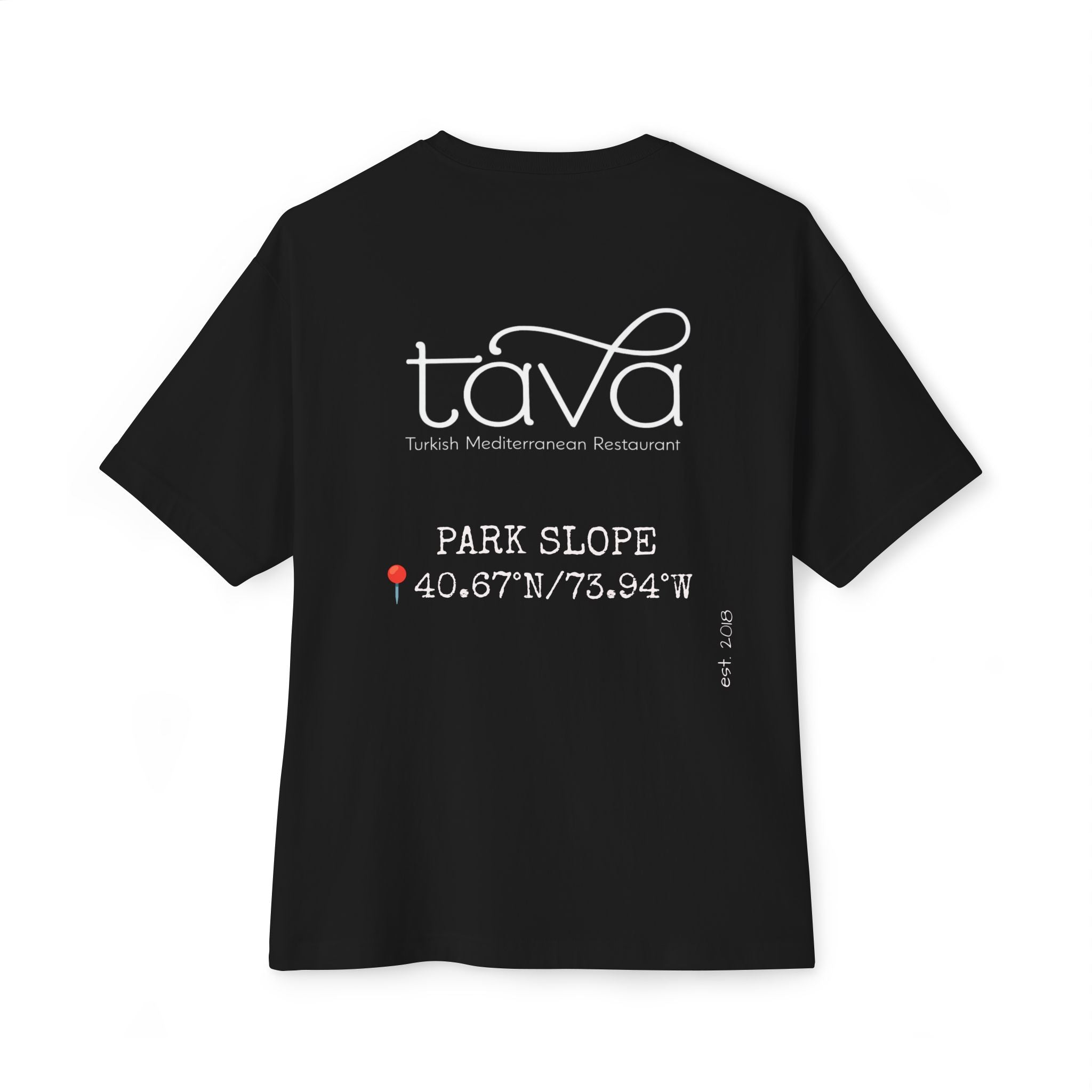 Tee - Tava Park Slope Restaurant Logo & Coordinates Oversized Boxy T‑Shirt