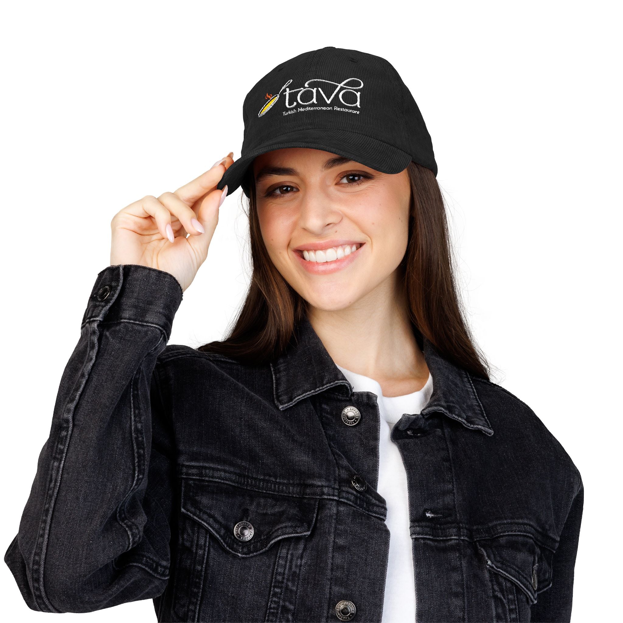 Vintage Corduroy Embroidered Cap — Rustic Tava Logo Dad Hat