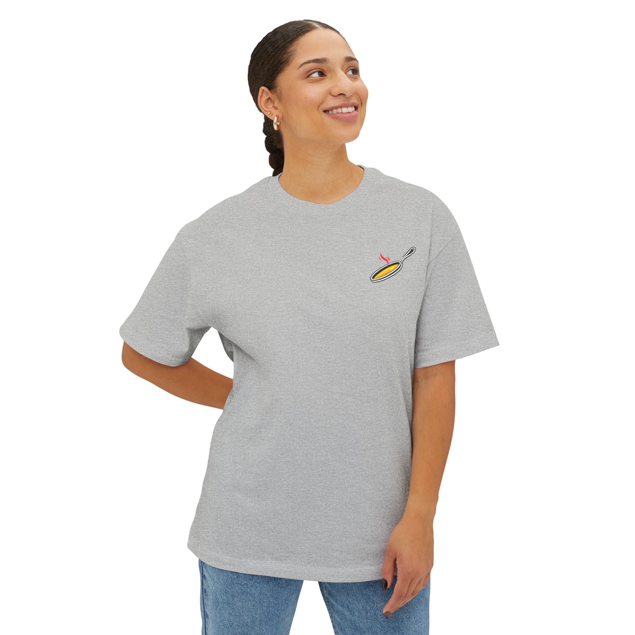 White Oversized Tee with Tiny Surfing Taco Chest Graphic