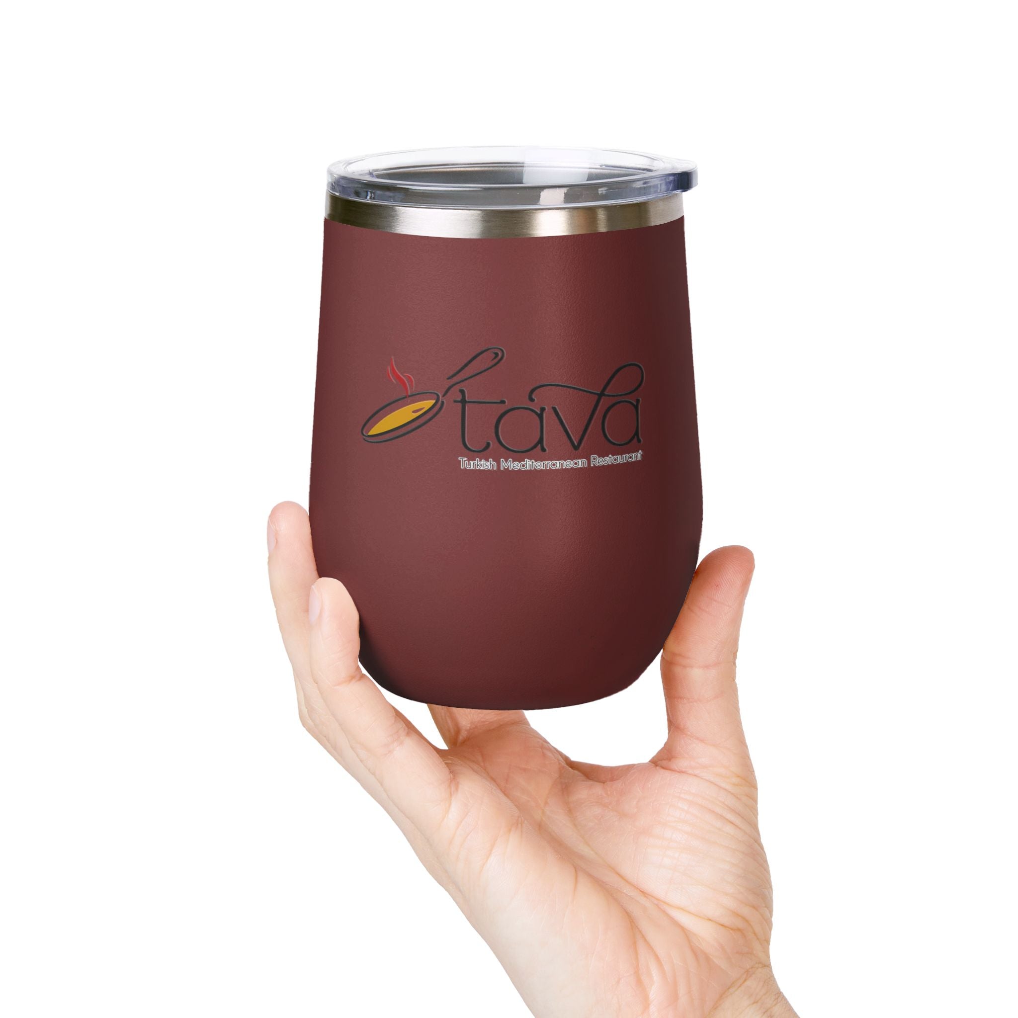 12oz Wine Tumbler — Tava Turkish Mediterranean Restaurant Logo Stainless Insulated Cup