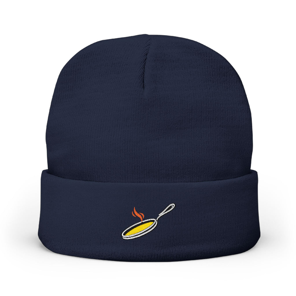 Embroidered Sunny Side Up Egg Knit Beanie — Cute Breakfast Chef Hat
