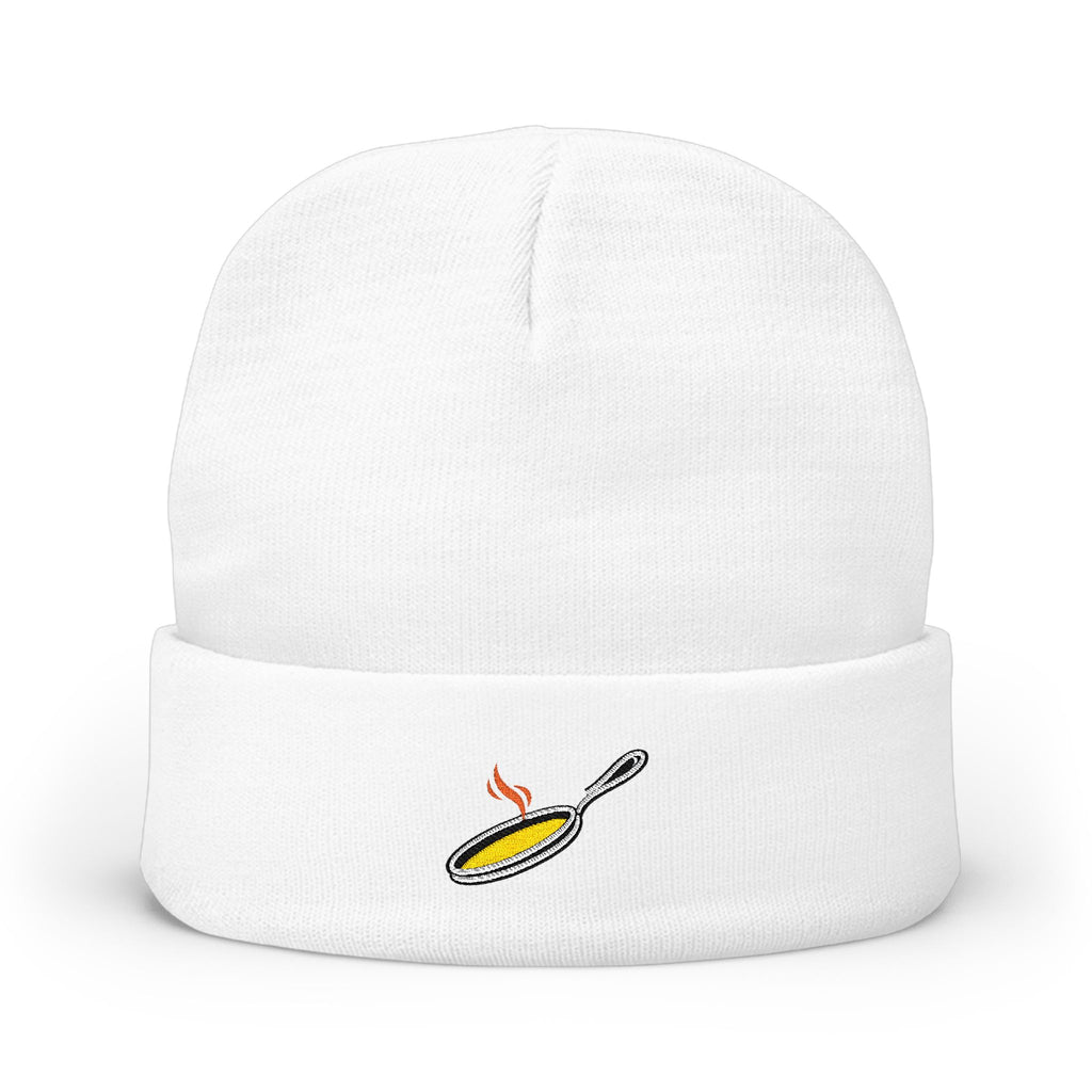 Embroidered Sunny Side Up Egg Knit Beanie — Cute Breakfast Chef Hat