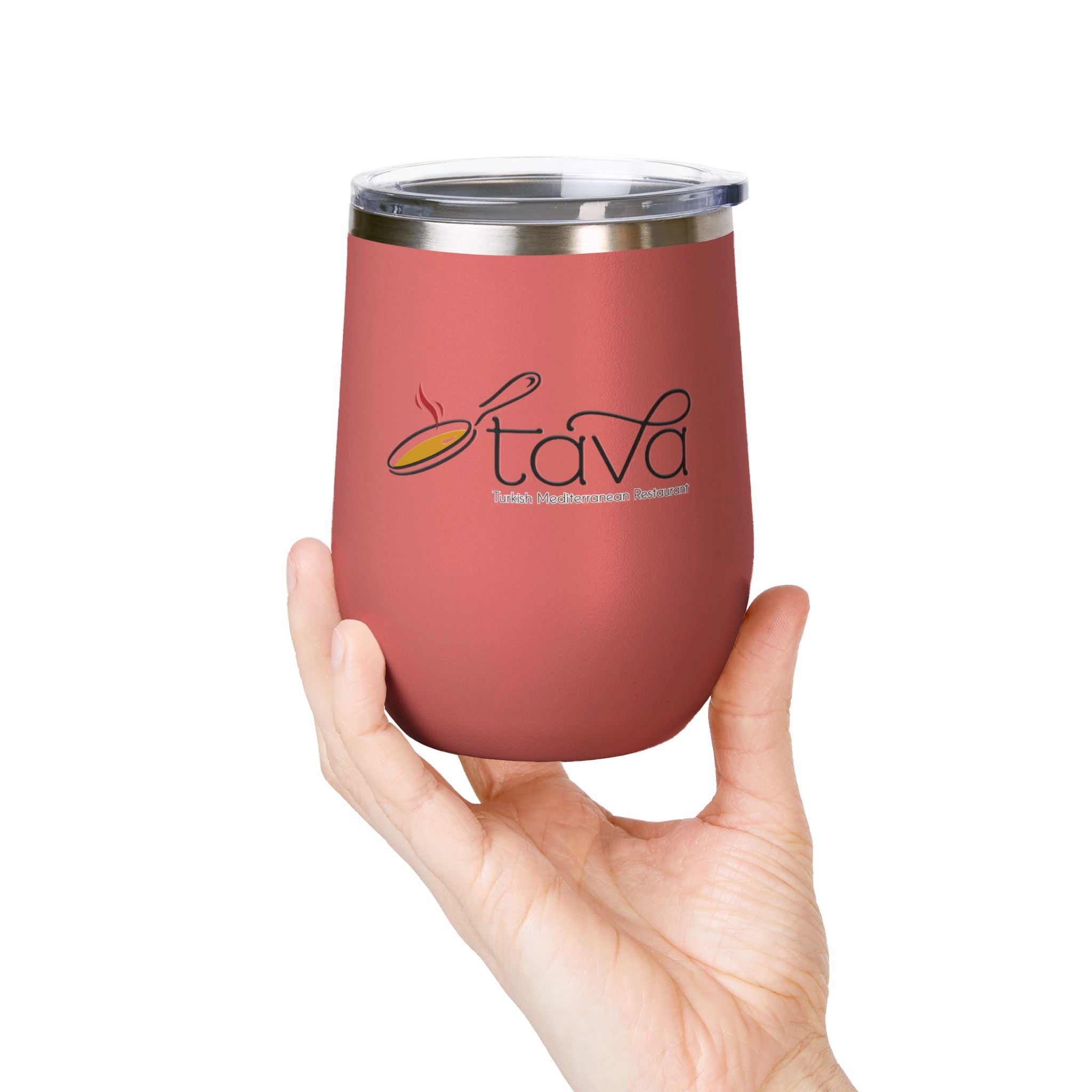 12oz Wine Tumbler — Tava Turkish Mediterranean Restaurant Logo Stainless Insulated Cup
