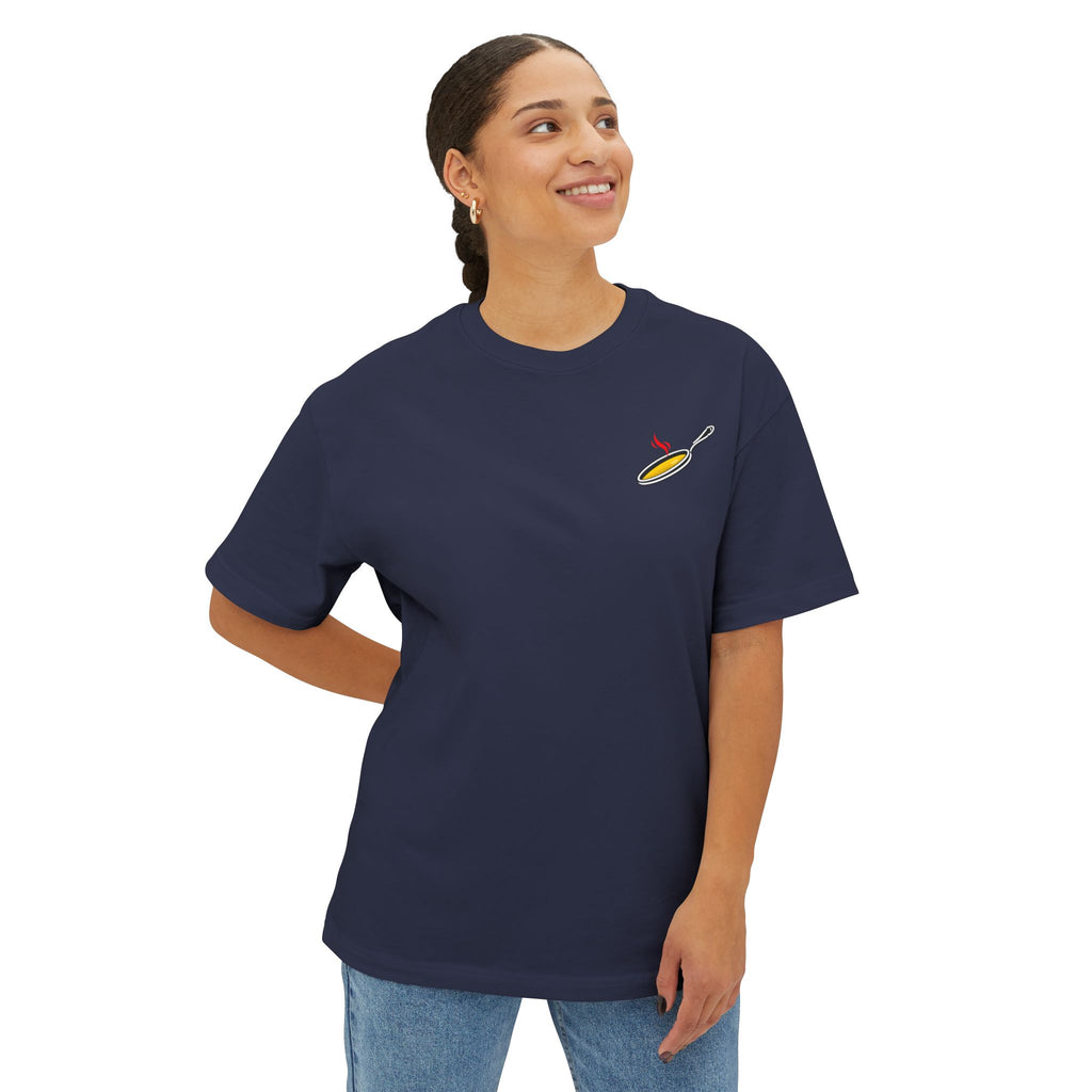 White Oversized Tee with Tiny Surfing Taco Chest Graphic