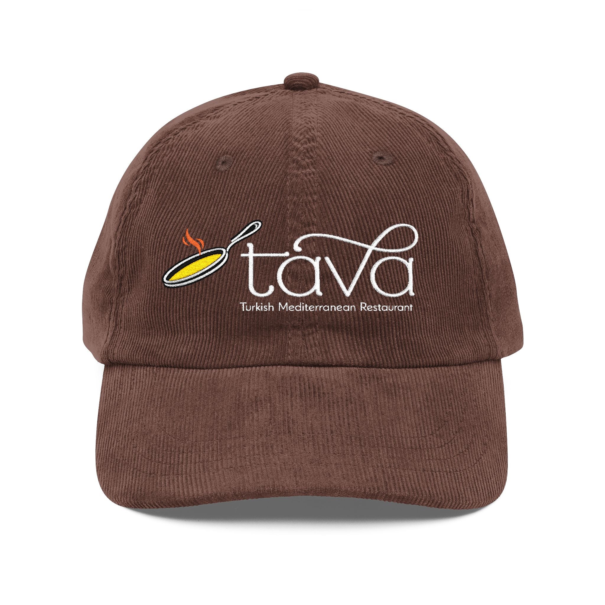 Vintage Corduroy Embroidered Cap — Rustic Tava Logo Dad Hat