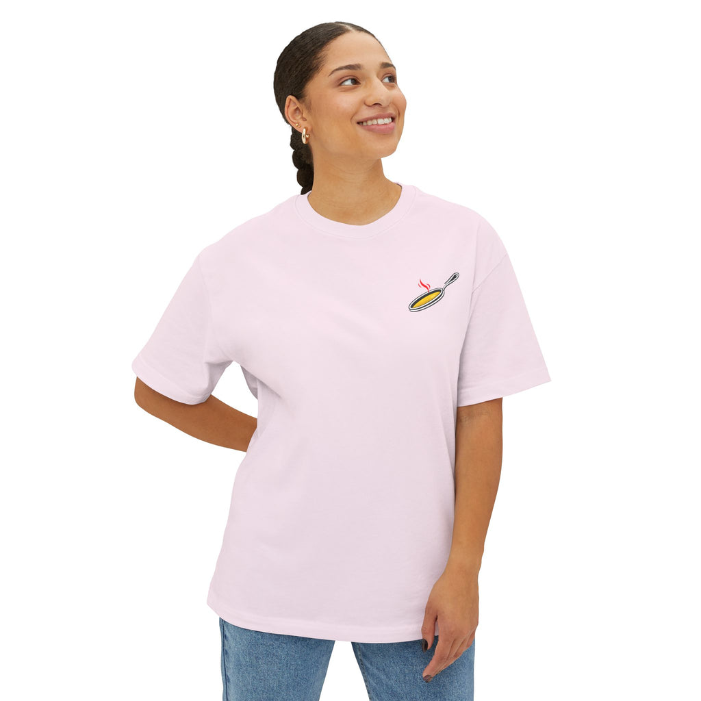 White Oversized Tee with Tiny Surfing Taco Chest Graphic