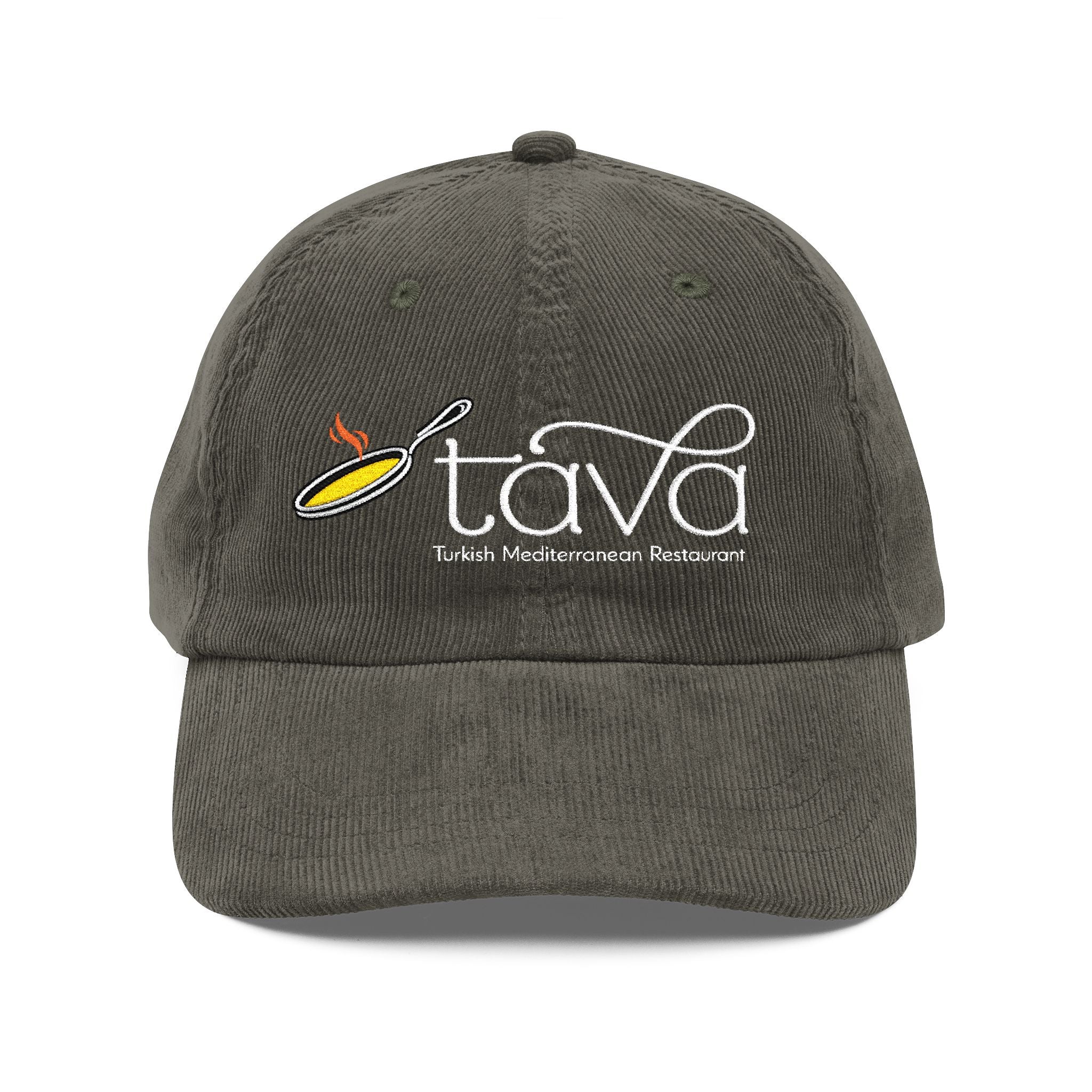 Vintage Corduroy Embroidered Cap — Rustic Tava Logo Dad Hat