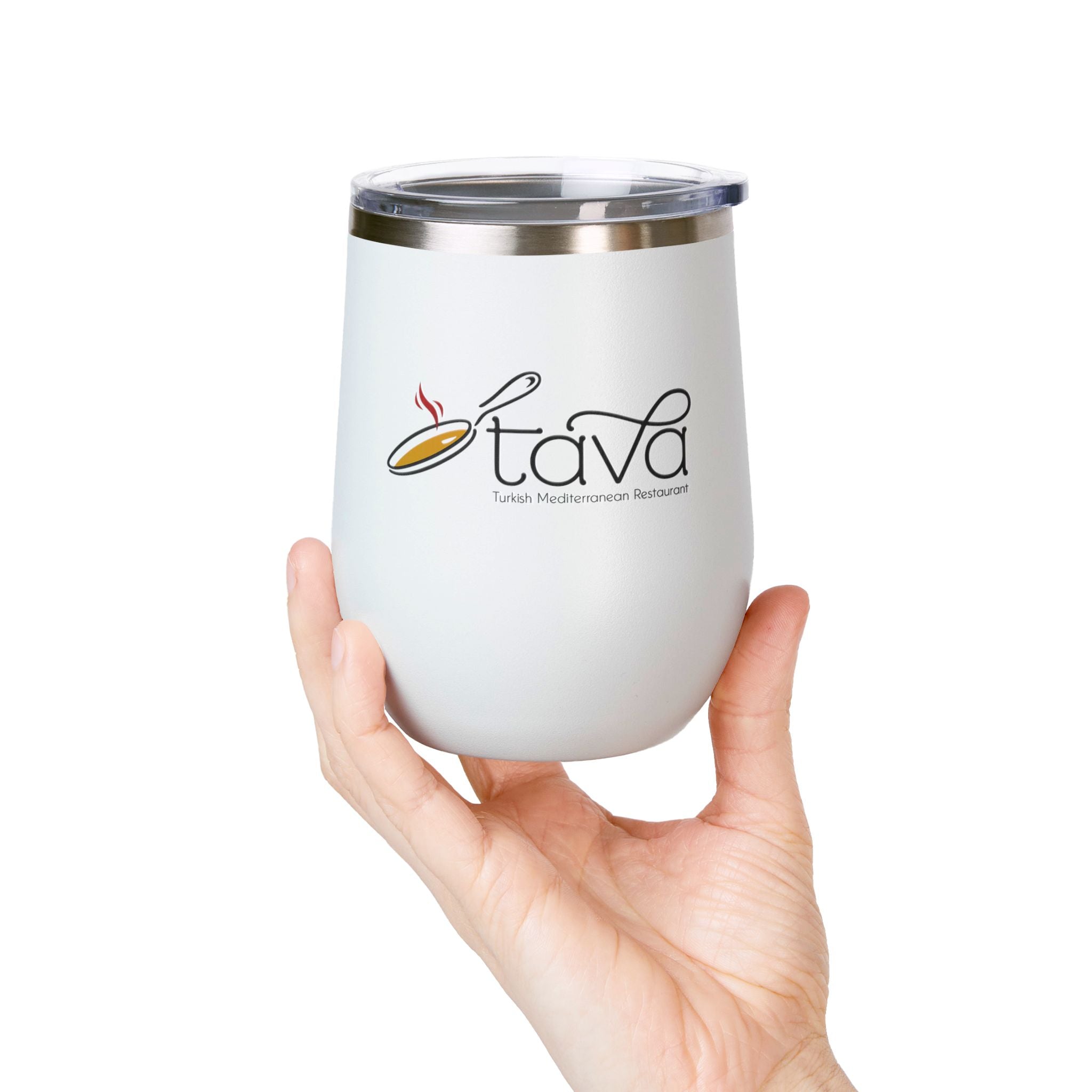 12oz Wine Tumbler — Tava Turkish Mediterranean Restaurant Logo Stainless Insulated Cup