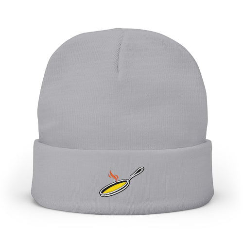 Embroidered Sunny Side Up Egg Knit Beanie — Cute Breakfast Chef Hat