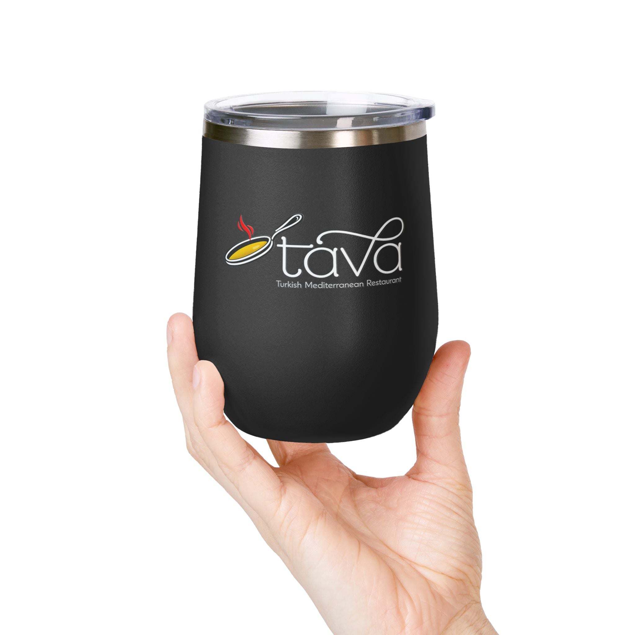 12oz Wine Tumbler — Tava Turkish Mediterranean Restaurant Logo Stainless Insulated Cup