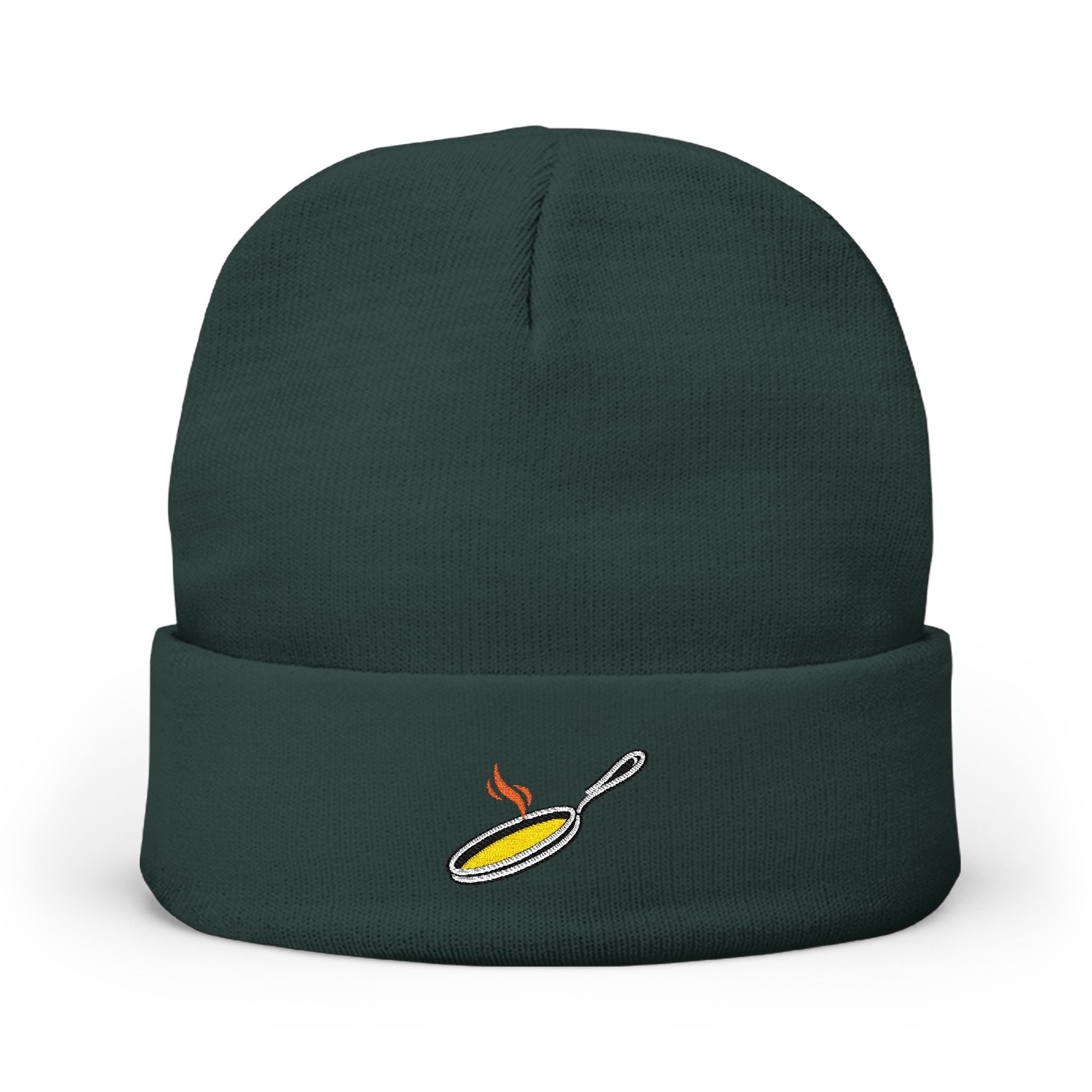 Embroidered Sunny Side Up Egg Knit Beanie — Cute Breakfast Chef Hat