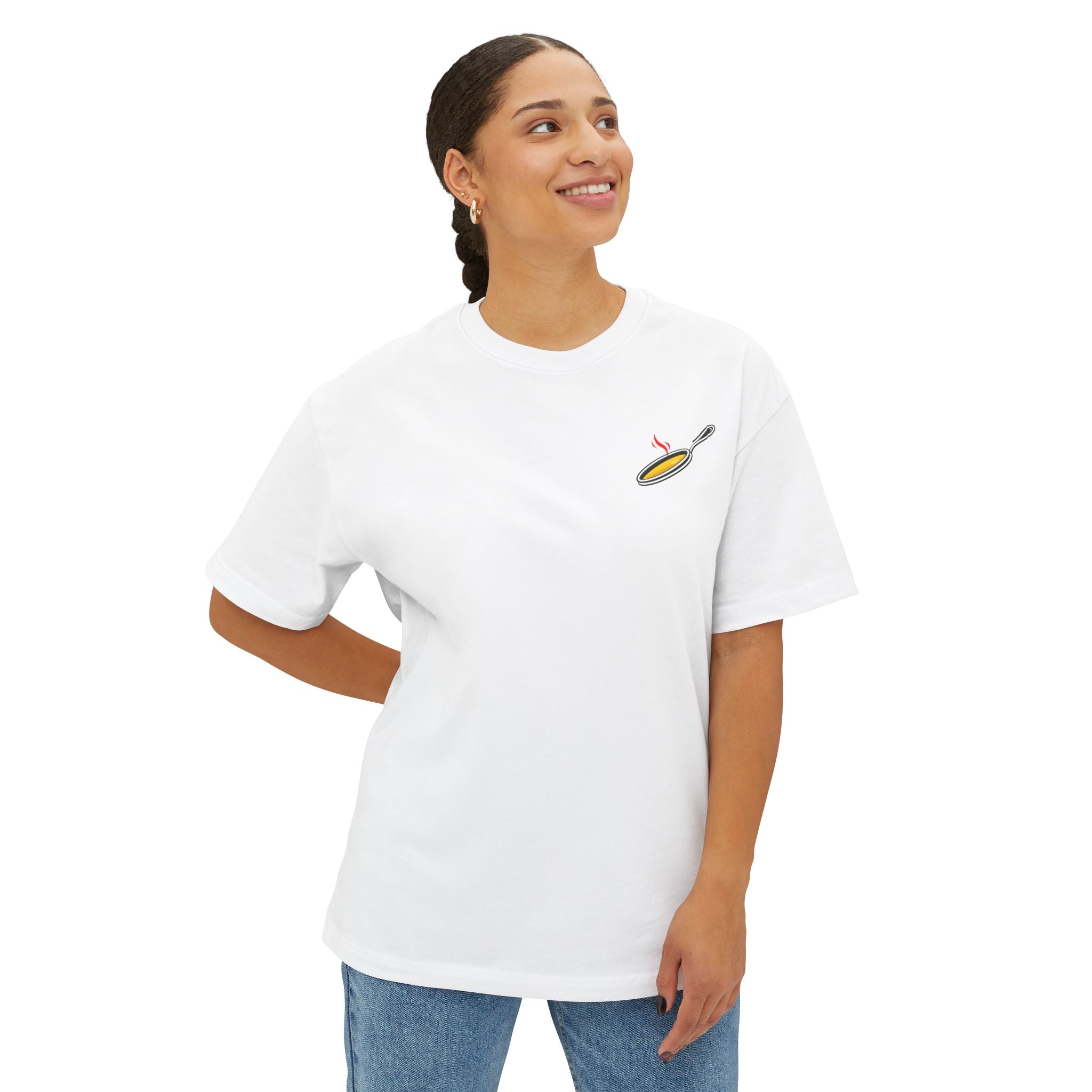 White Oversized Tee with Tiny Surfing Taco Chest Graphic